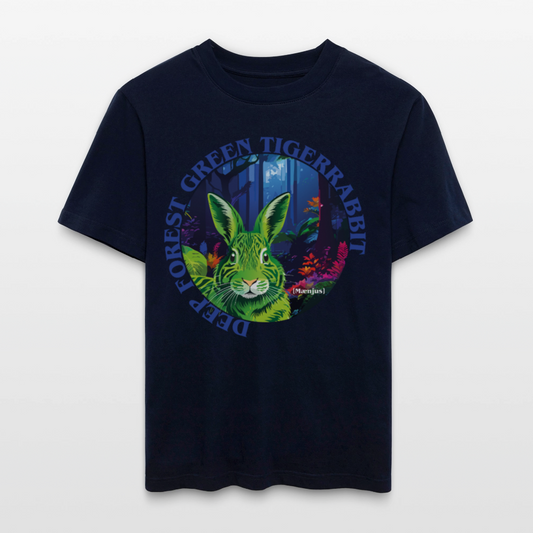 Relaxed Fit Unisex Bio-T-Shirt mit DEEP FOREST GREEN TIGERRABBIT PRINT Vorderseite - Navy