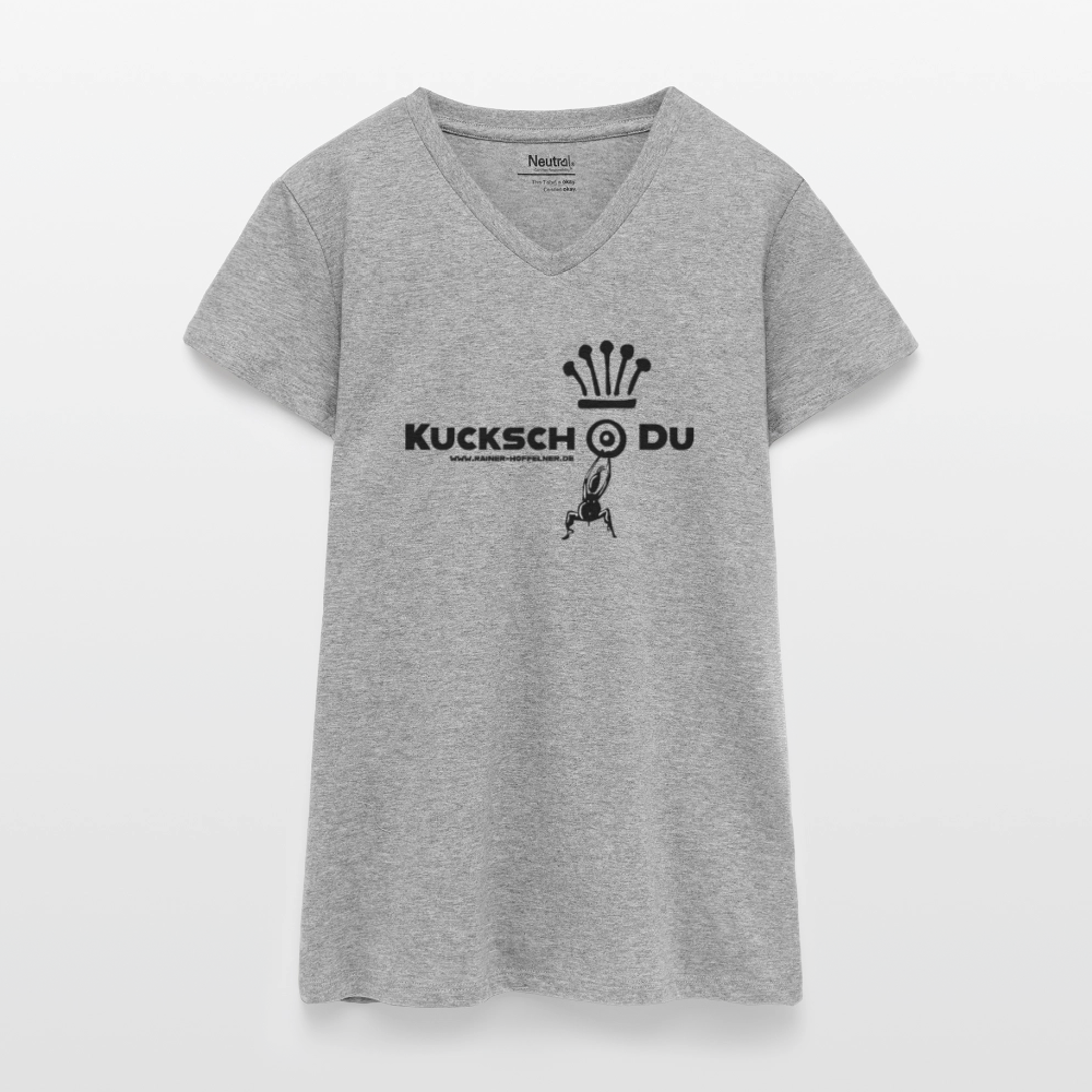 Bio Frauen T-Shirt mit V-Ausschnitt und KUCKSCH DU PRINT - Grau meliert