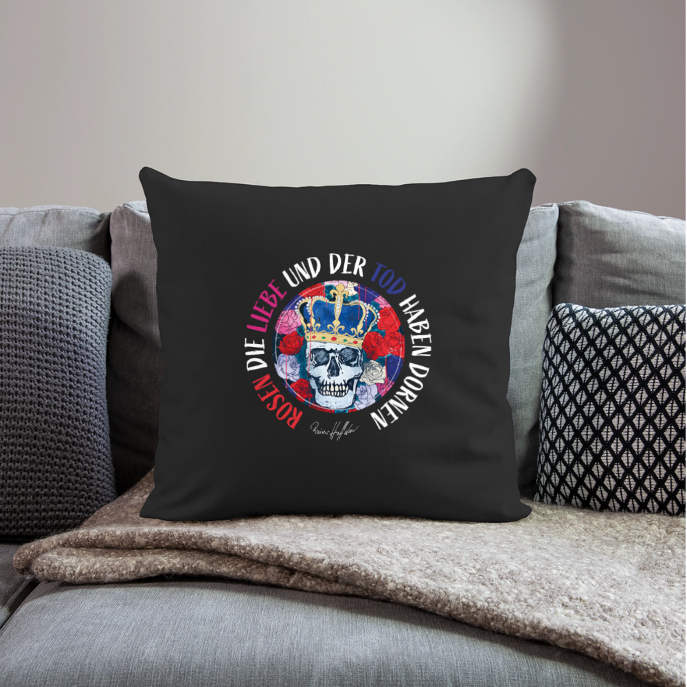 Sofakissenbezug 44 x 44 cm mit ROSEN DIE LIEBE UND DER TOD HABEN DORNEN PRINT - Schwarz