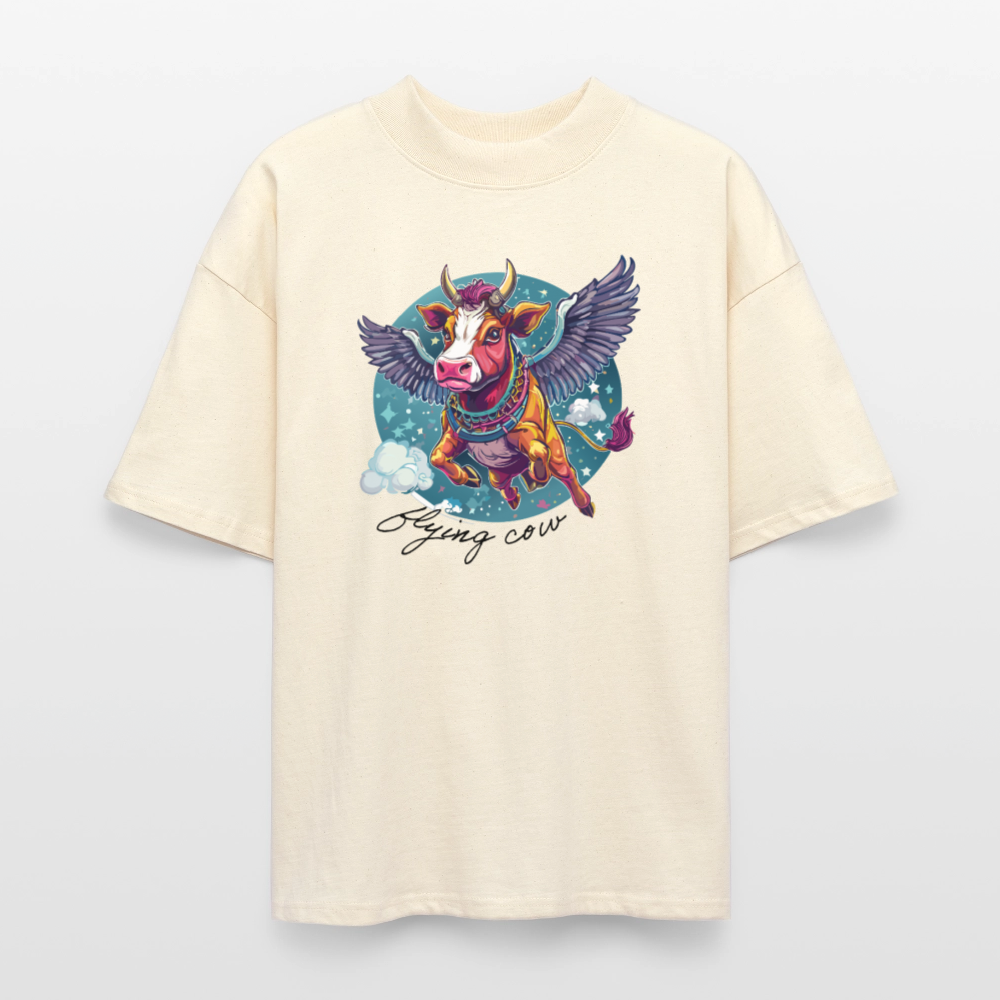 Oversized Unisex T-Shirt mit FLYING COW PRINT - Weißgrau