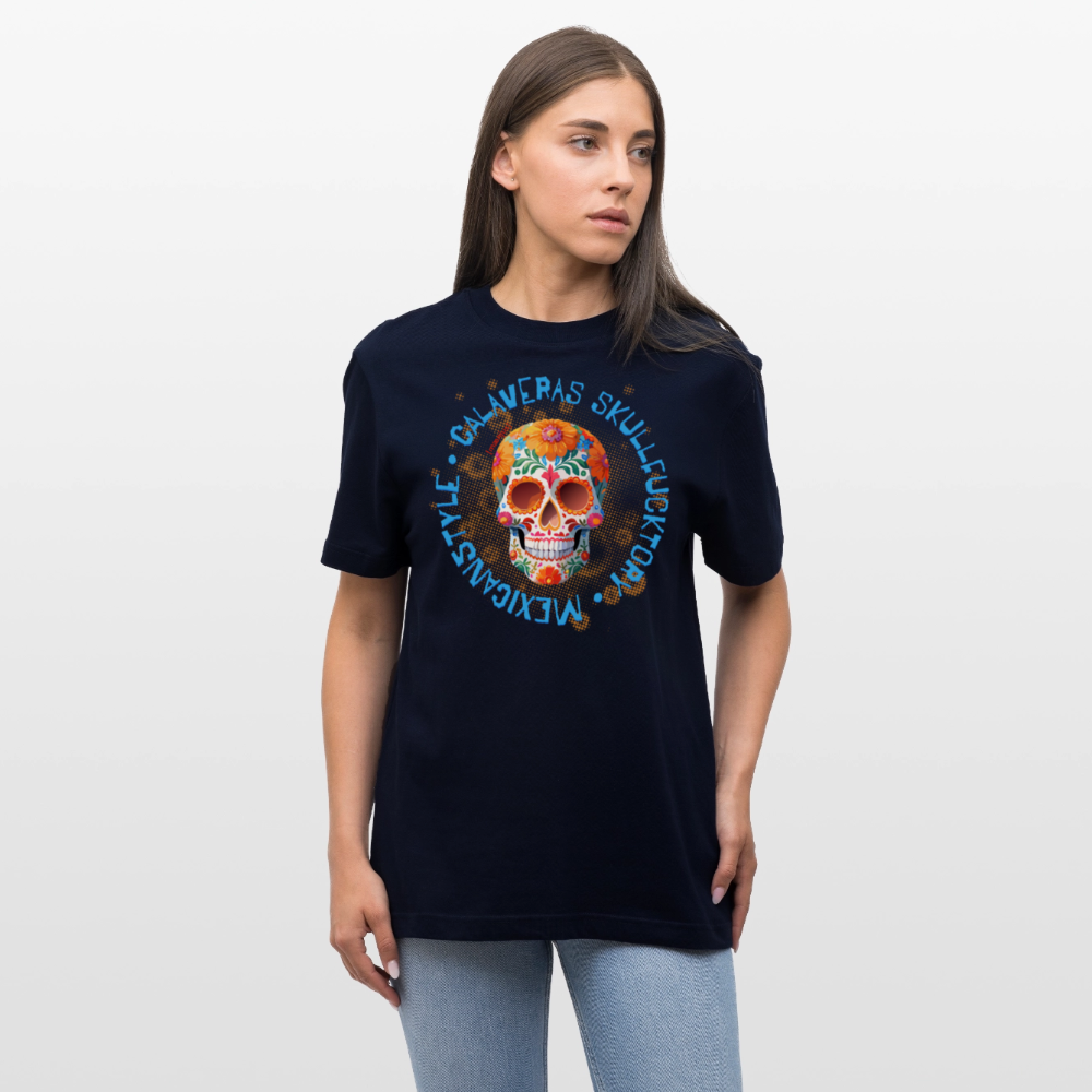 Relaxed Fit Unisex Bio-T-Shirt mit CALAVERAS MEXICANSTYLE PRINT Vorderseite - Navy