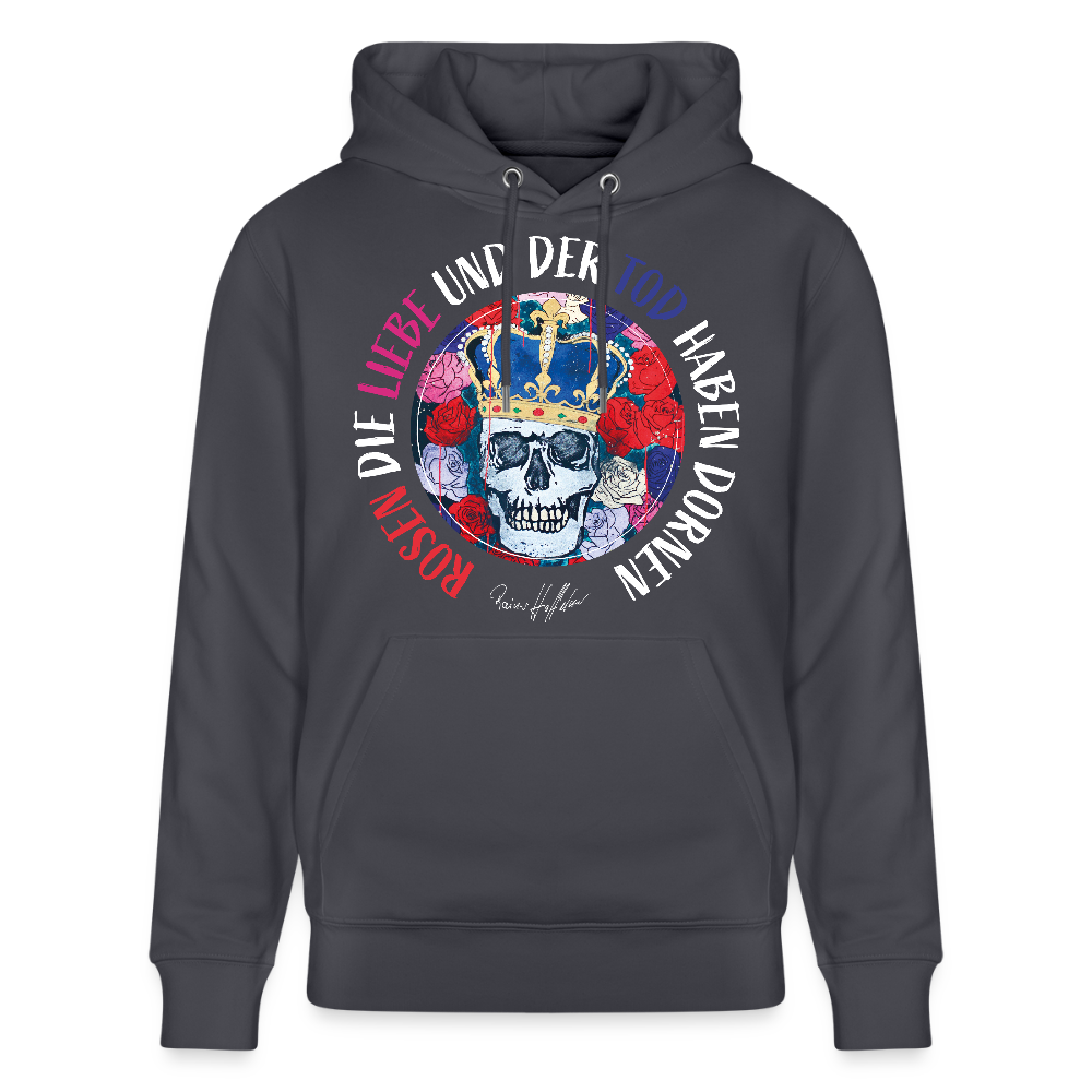 Unisex Hoodie mit ROSEN DIE LIEBE UND DER TOD HABEN DORNEN PRINT - Indigoblau