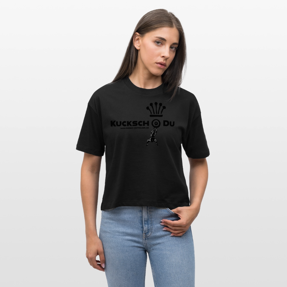 Frauen Boxy Bio-T-Shirt mit KUCKSCH DU PRINT - Schwarz
