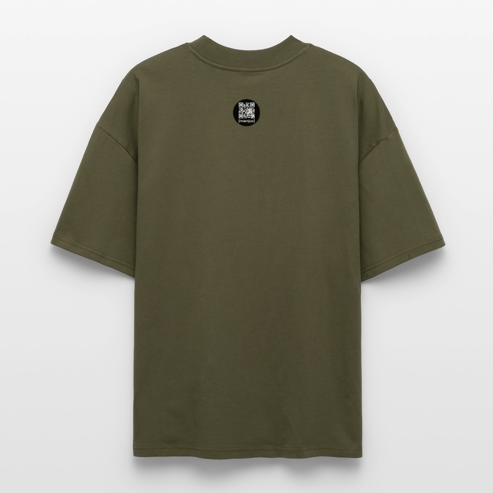 Oversized Unisex Bio T-Shirt mit FEUERHERZ LILA PRINT - Khaki