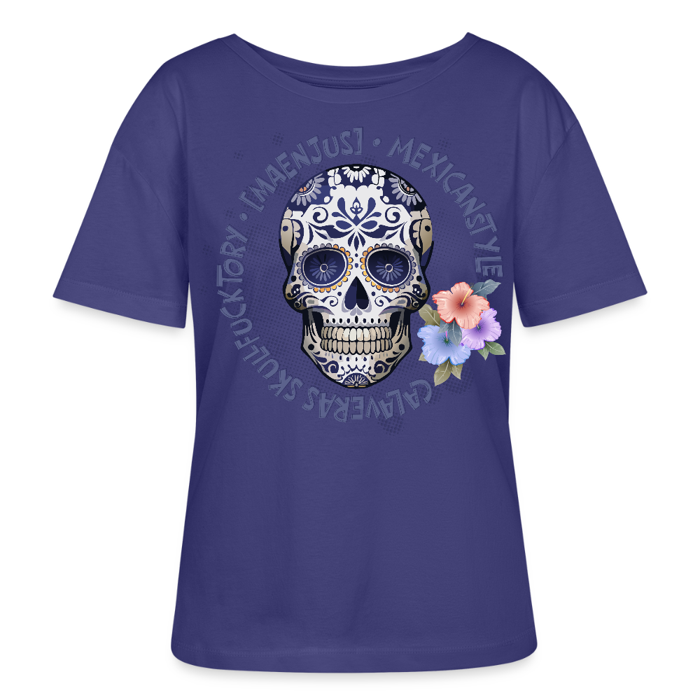 Rundhals Frauen Bio-T-Shirt mit MAENJUS MEXICANSTYLE PRINT Vorderseite - Dämmerung