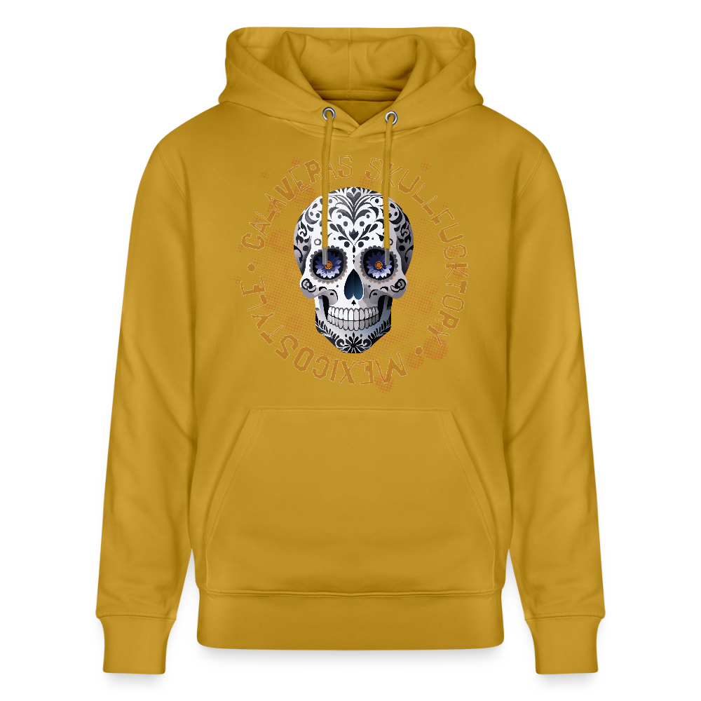 Unisex Hoodie mit CALAVERAS SKULL PRINT Vorderseite - Ocker