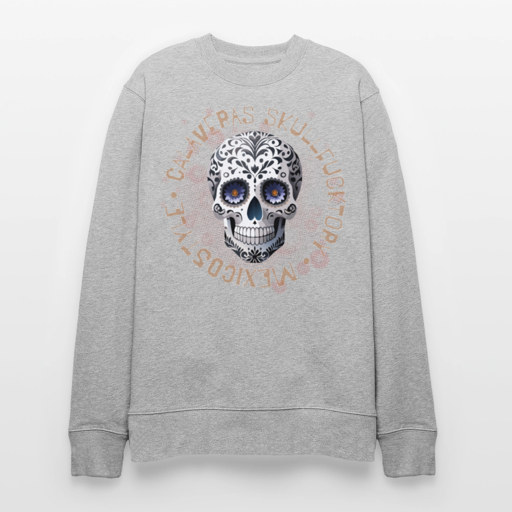 Unisex Bio-Sweatshirt mit CALAVERAS SKULL PRINT - Grau meliert