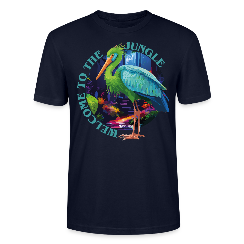 Unisex T-Shirt mit WELCOME TO THE JUNGLE PRINT Vorderseite - Navy