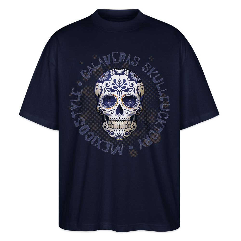 Oversized Unisex T-Shirt mit CALAVERAS SKULLPRINT - Navy