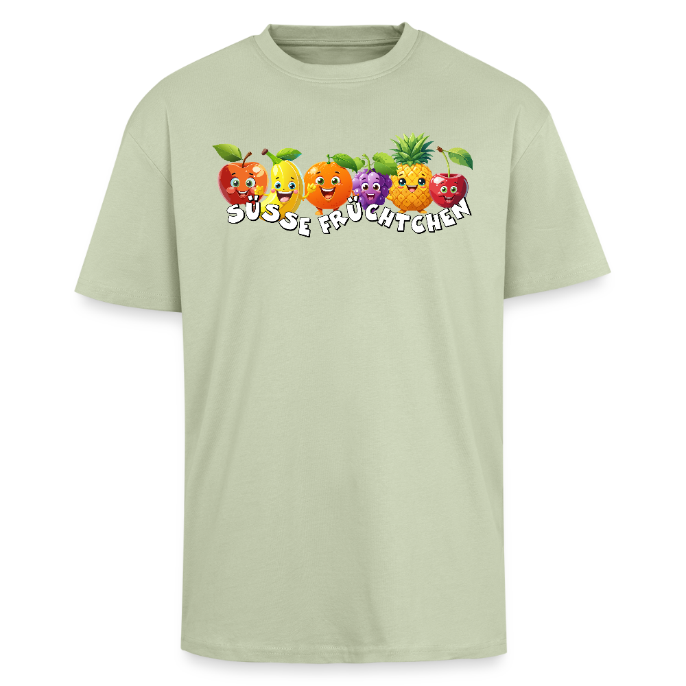 Heavy Oversize T-Shirt mit SÜSSE FRÜCHTCHEN PRINT - Leichtes Salbeigrün