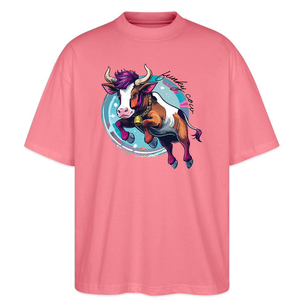 Oversized Unisex T-Shirt mit FUNKY COW PRINT - Pink