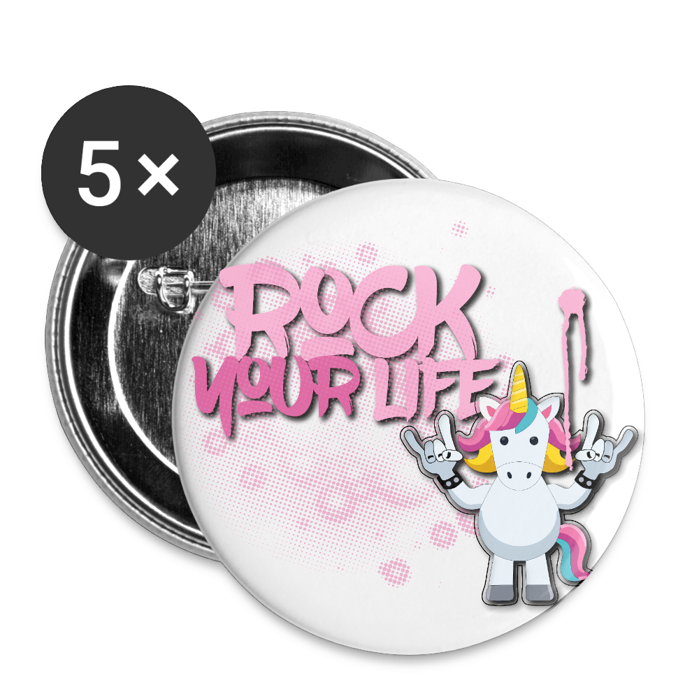 Buttons groß 56 mm (5er Pack) mit ROCK YOUR LIFE PRINT - Weiß
