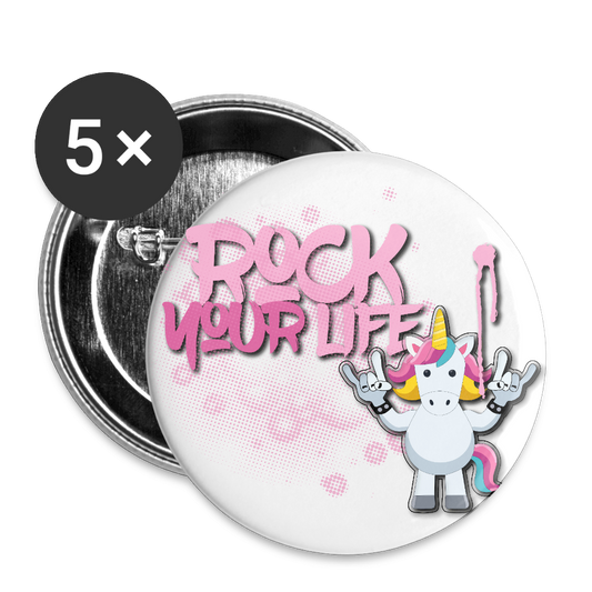 Buttons groß 56 mm (5er Pack) mit ROCK YOUR LIFE PRINT - Weiß