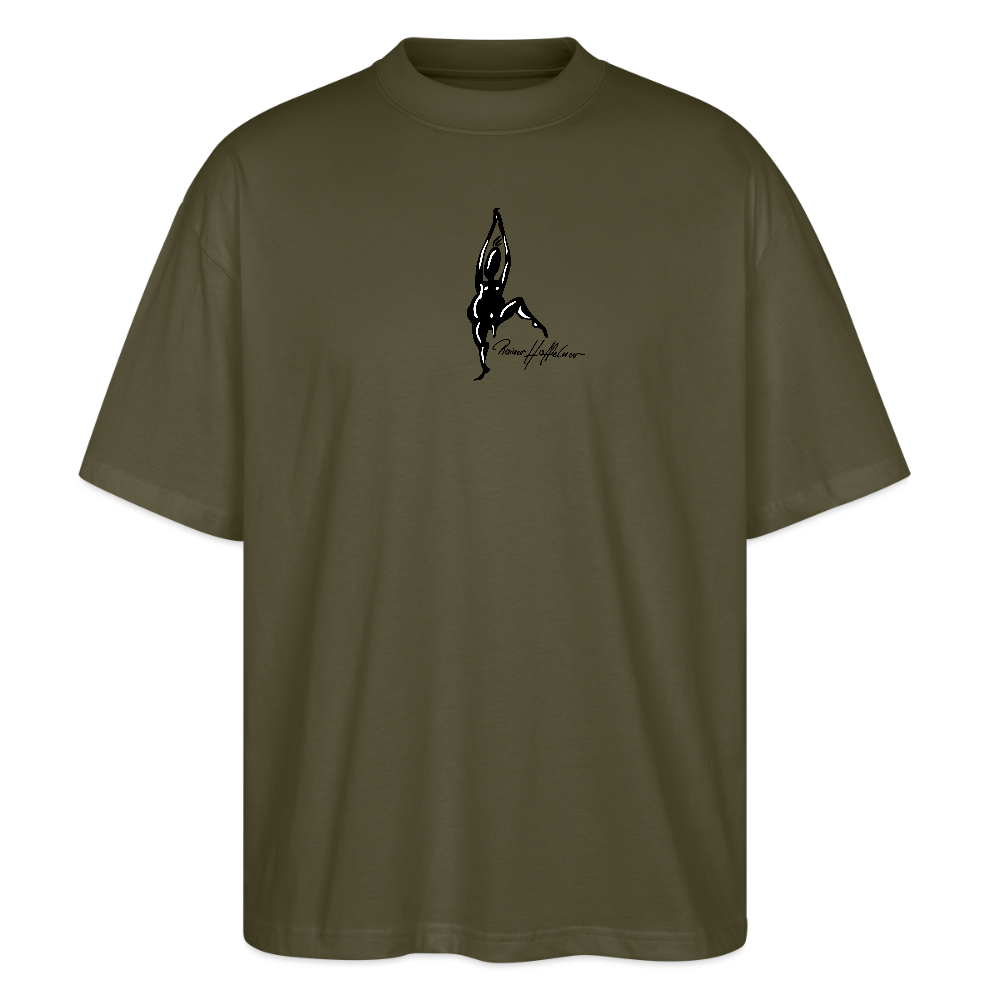 Oversized Unisex Bio T-Shirt mit TUSCHEMÄNNCHEN PRINT - Khaki