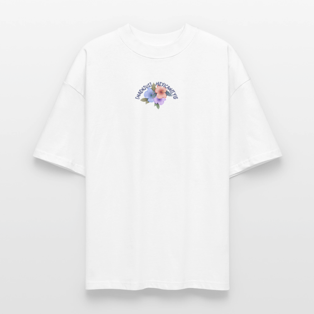 Oversized Unisex T-Shirt mit MAENJUS MEXICANSTYLE PRINT Vorder- und Rückseite - Weiß