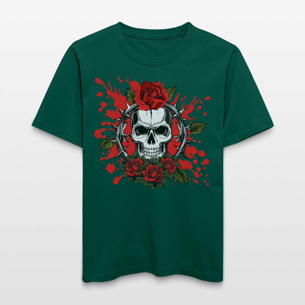 Relaxed Fit Unisex Bio-T-Shirt mit ROSEN SKULL PRINT Vorderseite - Forest