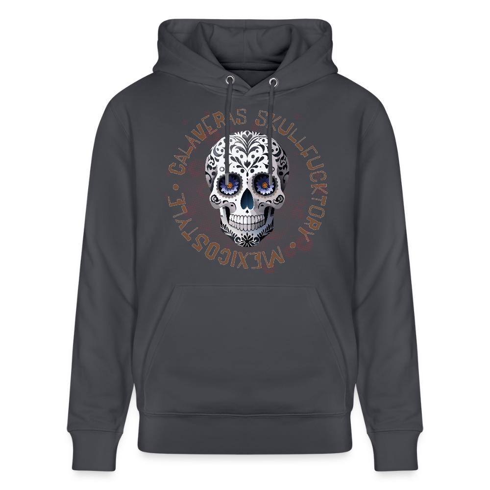 Unisex Hoodie mit CALAVERAS SKULL PRINT Vorderseite - Indigoblau