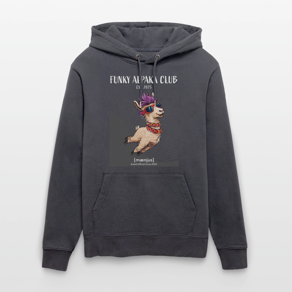 Unisex Bio-Hoodie mit FUNKY ALPAKA CLUB PRINT Vorderseite - Indigoblau