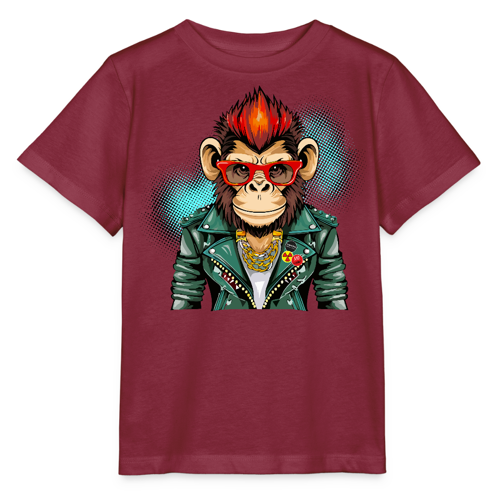 MNJS KIDS Bio T-Shirt mit MONKEY PRINT - Burgunderrot