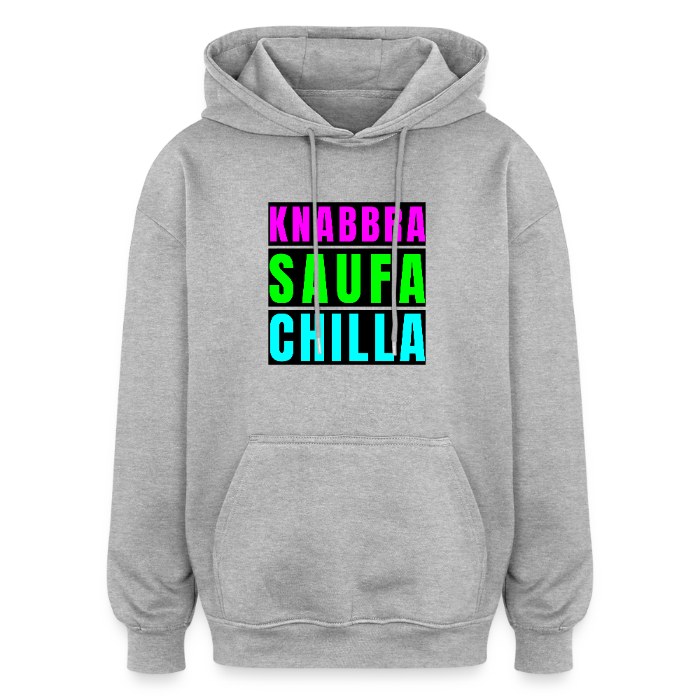 Oversized Unisex Hoodie mit KNABBRA SAUFA CHILLA PRINT - Grau meliert