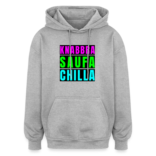 Oversized Unisex Hoodie mit KNABBRA SAUFA CHILLA PRINT - Grau meliert