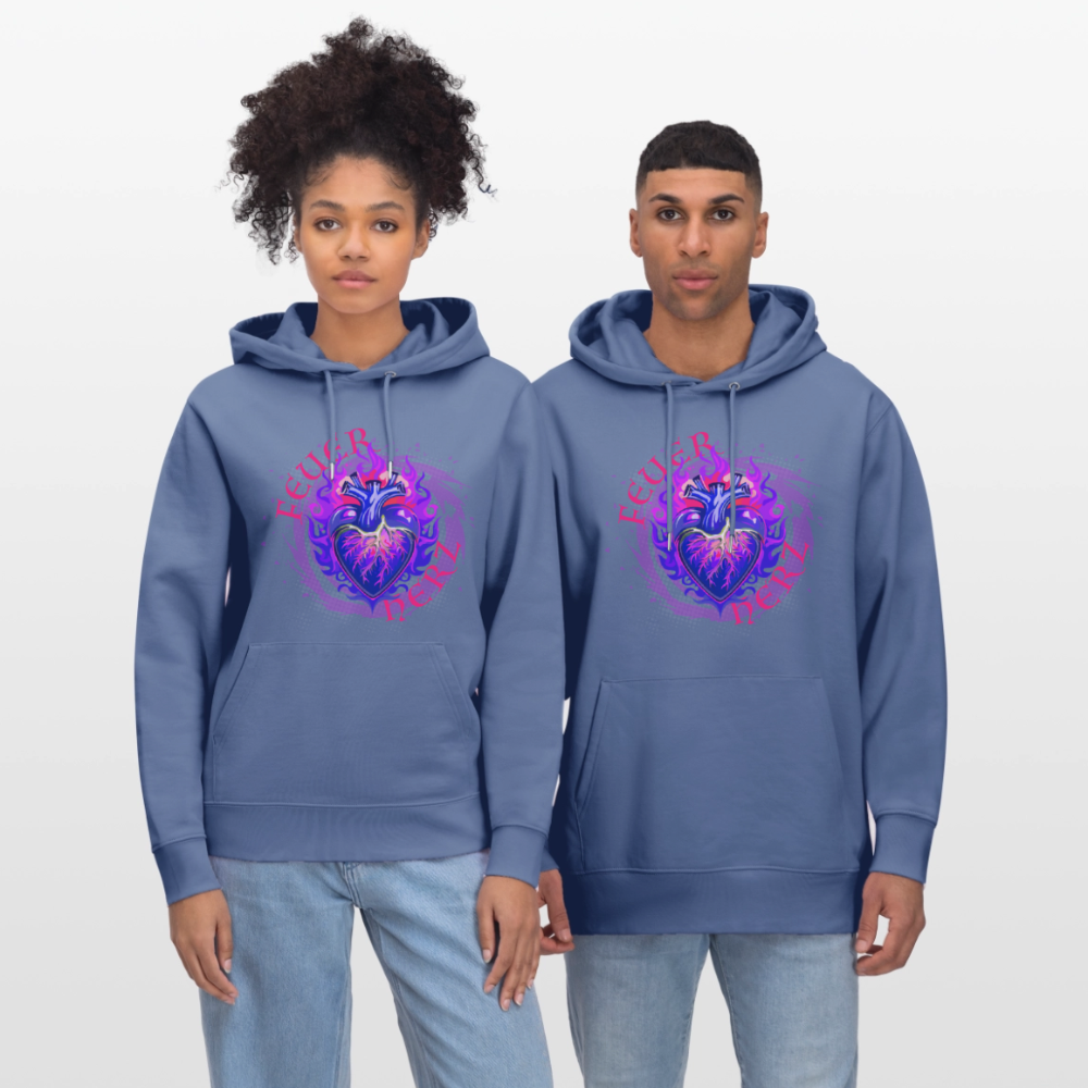 Unisex Bio-Hoodie mit FEUERHERZ LILA PRINT - Blau