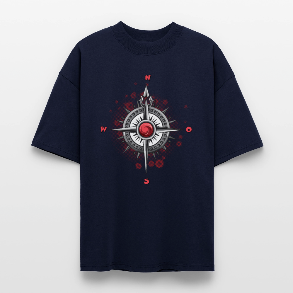 Oversized Unisex T-Shirt mit WINDROSE PRINT - Navy