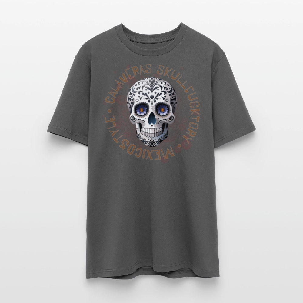 Unisex Bio-T-Shirt mit CALAVERAS SKULL PRINT Vorderseite - Anthrazit