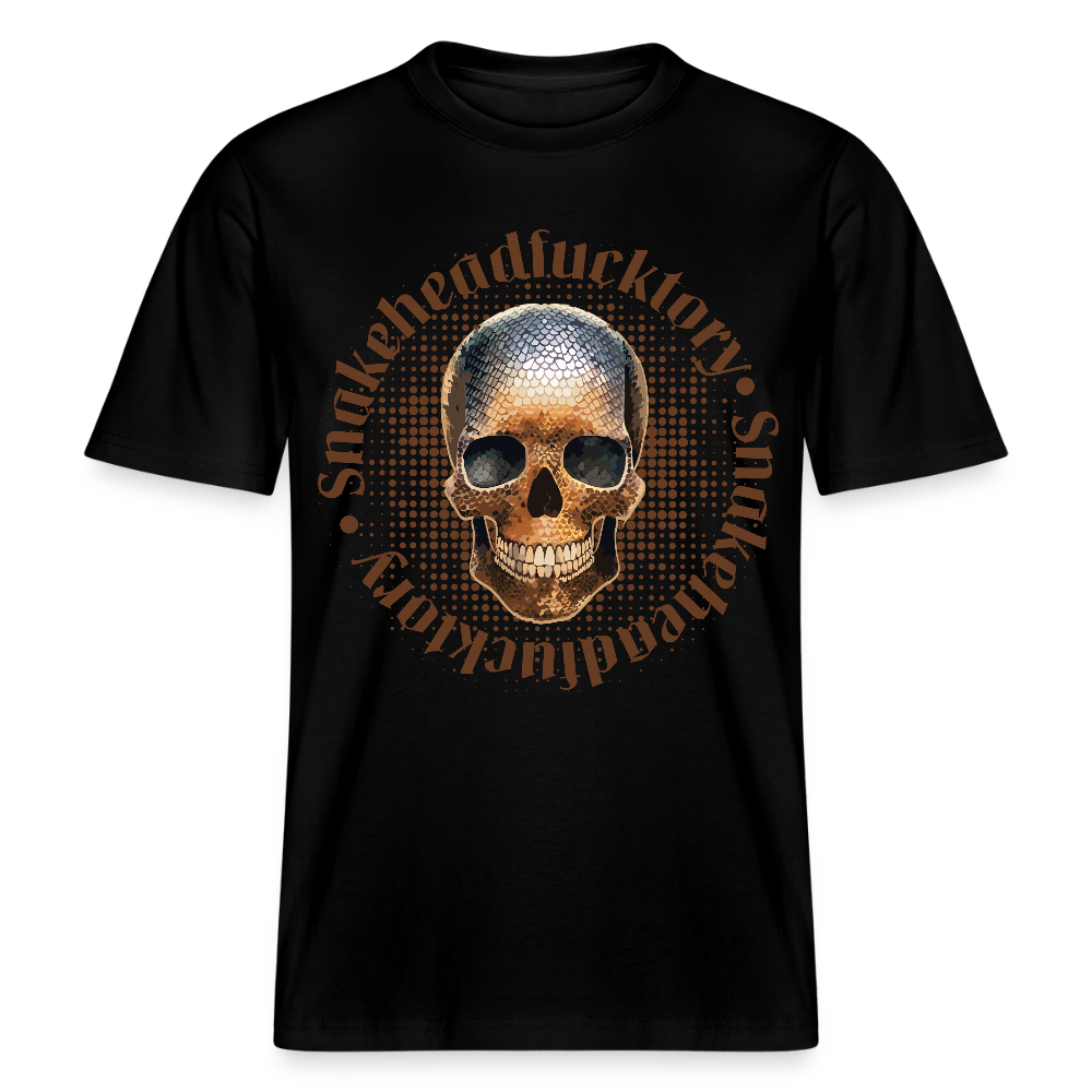 Relaxed Fit Unisex Bio-T-Shirt mit  SNAKEHEAD SKULL PRINT Vorderseite - Schwarz