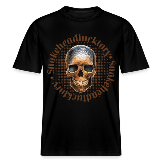 Relaxed Fit Unisex Bio-T-Shirt mit  SNAKEHEAD SKULL PRINT Vorderseite - Schwarz