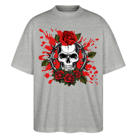 Oversized Unisex T-Shirt mit ROSENSKULL PRINT - Grau meliert