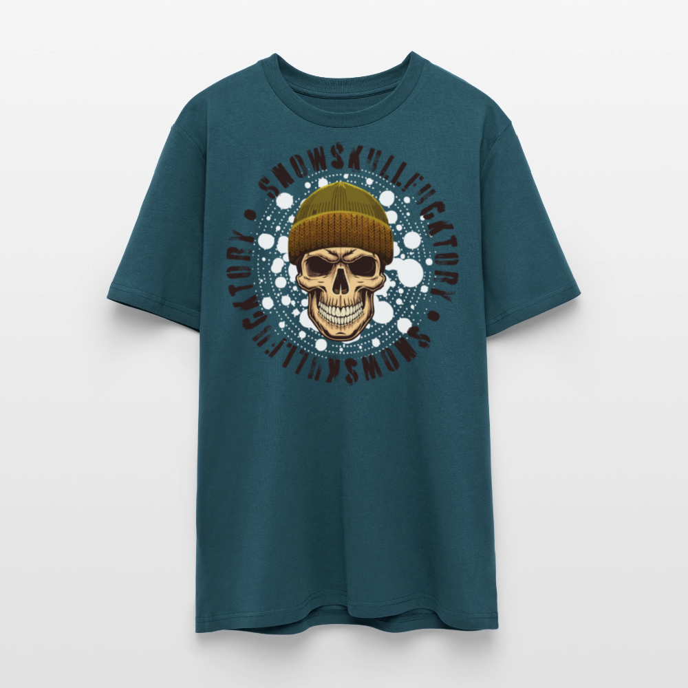 Unisex Bio-T-Shirt mit SNOWSKULL FUCKTORY PRINT Vorderseite - Dunkles Petrol