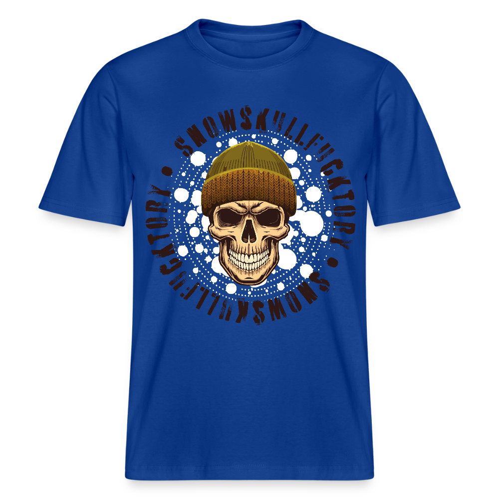 Relaxed Fit Unisex Bio-T-Shirt mit SNOWSKULL FUCKTORY PRINT Vorderseite - Dunkelblau