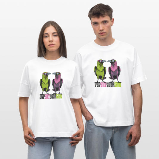 Oversized Unisex T-Shirt mit POPART YOUR LIFE PRINT - Weiß