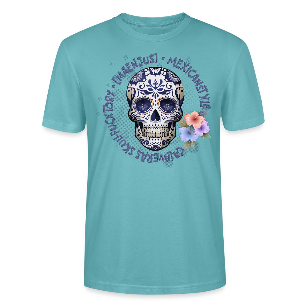 Unisex T-Shirt mit MAENJUS MEXICANSTYLE PRINT Vorderseite - Pastelltürkis