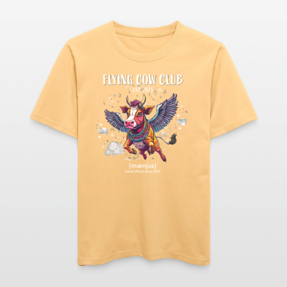 Unisex Bio-T-Shirt mit FLYING COW CLUB PRINT Vorderseite - Hellgelb