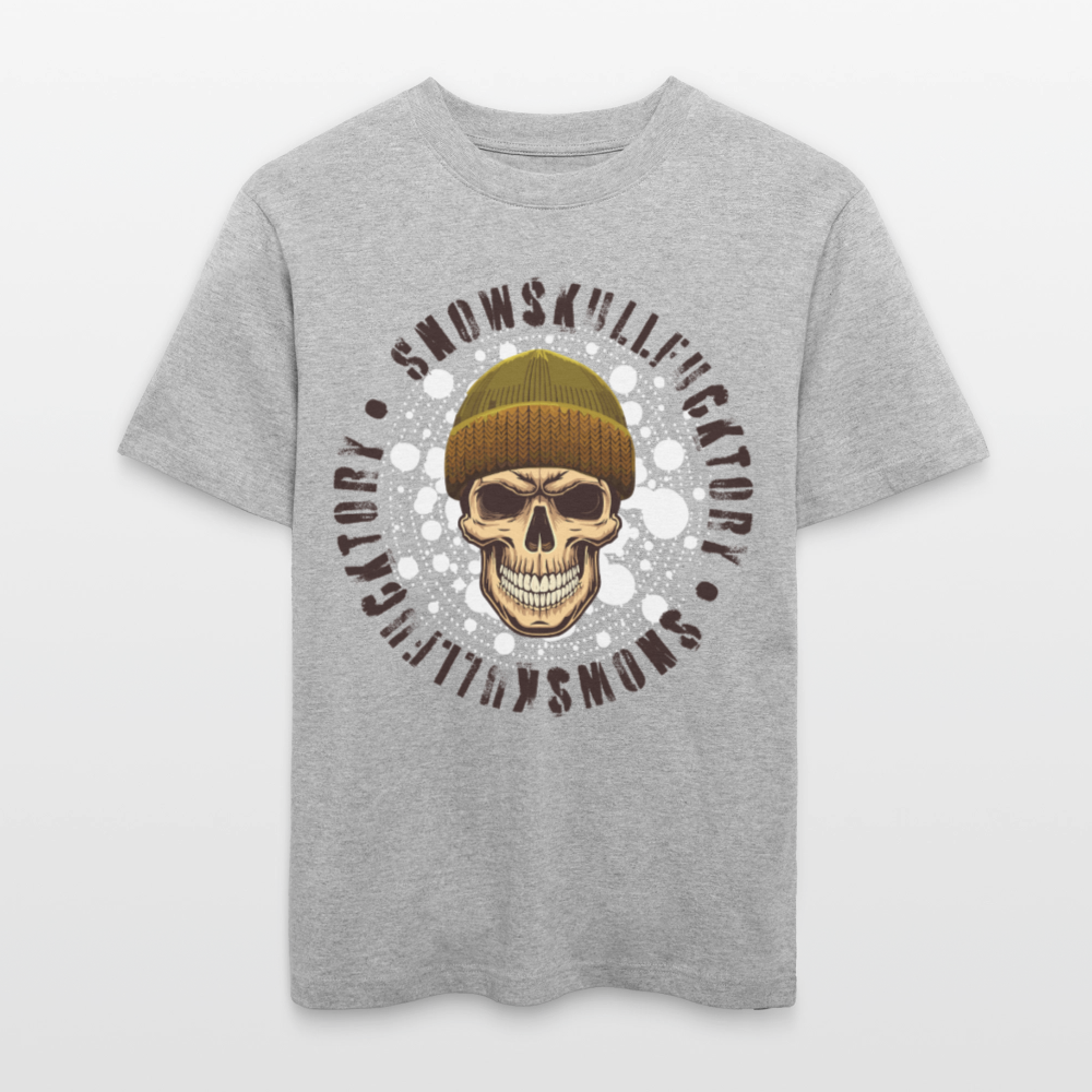 Relaxed Fit Unisex Bio-T-Shirt mit SNOWSKULL FUCKTORY PRINT Vorderseite - Grau meliert