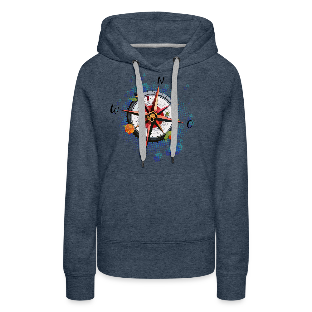 Frauen Premium Hoodie mit WINDROSE PRINT - Jeansblau