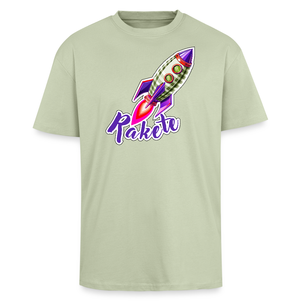 Heavy Oversize T-Shirt mit RAKETE PRINT - Leichtes Salbeigrün
