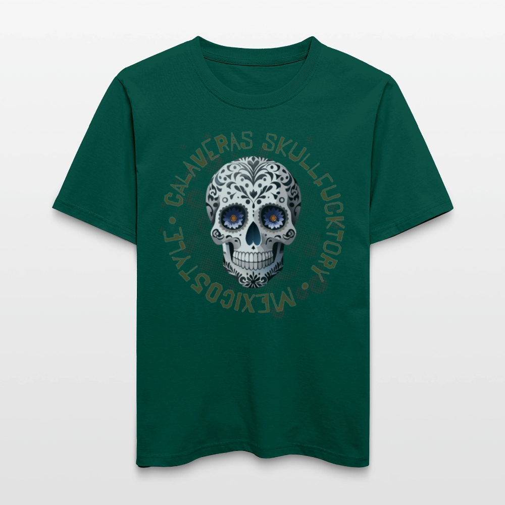 Relaxed Fit Unisex Bio-T-Shirt mit CALAVERAS SKULL PRINT Vorderseite - Forest