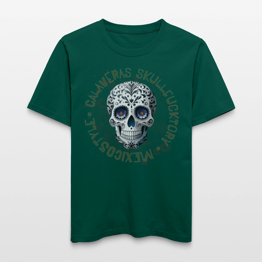 Relaxed Fit Unisex Bio-T-Shirt mit CALAVERAS SKULL PRINT Vorderseite - Forest