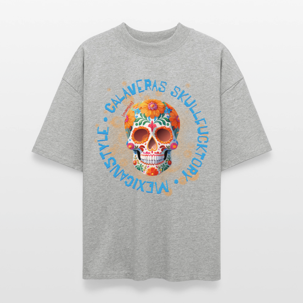 Oversized Unisex T-Shirt mit CALAVERAS SKULLPRINT - Grau meliert