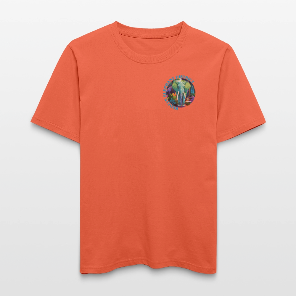 Relaxed Fit Unisex Bio-T-Shirt mit REDEYE ELEPHANT DISTRICT PRINT Vorder- und Rückseite - Hellrot