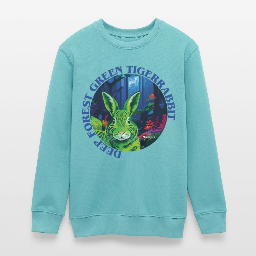 MNJS TEENS Bio Sweatshirt mit DEEP FOREST GREEN TIGERRABBIT PRINT - Pastelltürkis