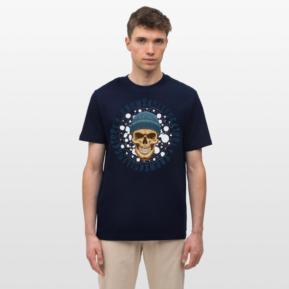 Relaxed Fit Unisex Bio-T-Shirt mit SNOWSKULL FUCKTORY PRINT Vorderseite - Navy
