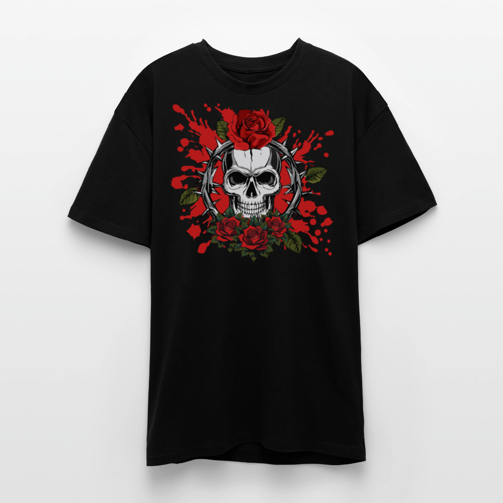Heavy Oversize T-Shirt mit ROSEN SKULL PRINT - Schwarz