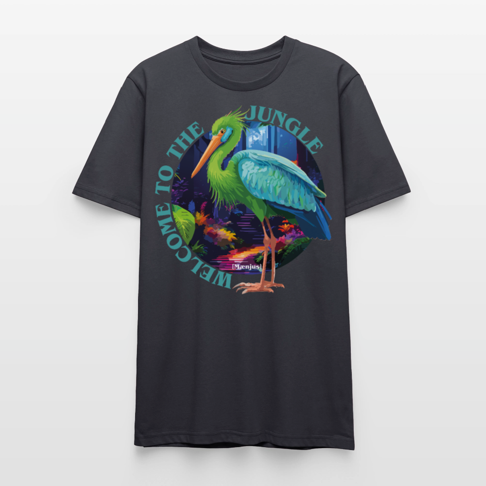 Unisex T-Shirt mit WELCOME TO THE JUNGLE PRINT Vorderseite - Dunkles Graublau