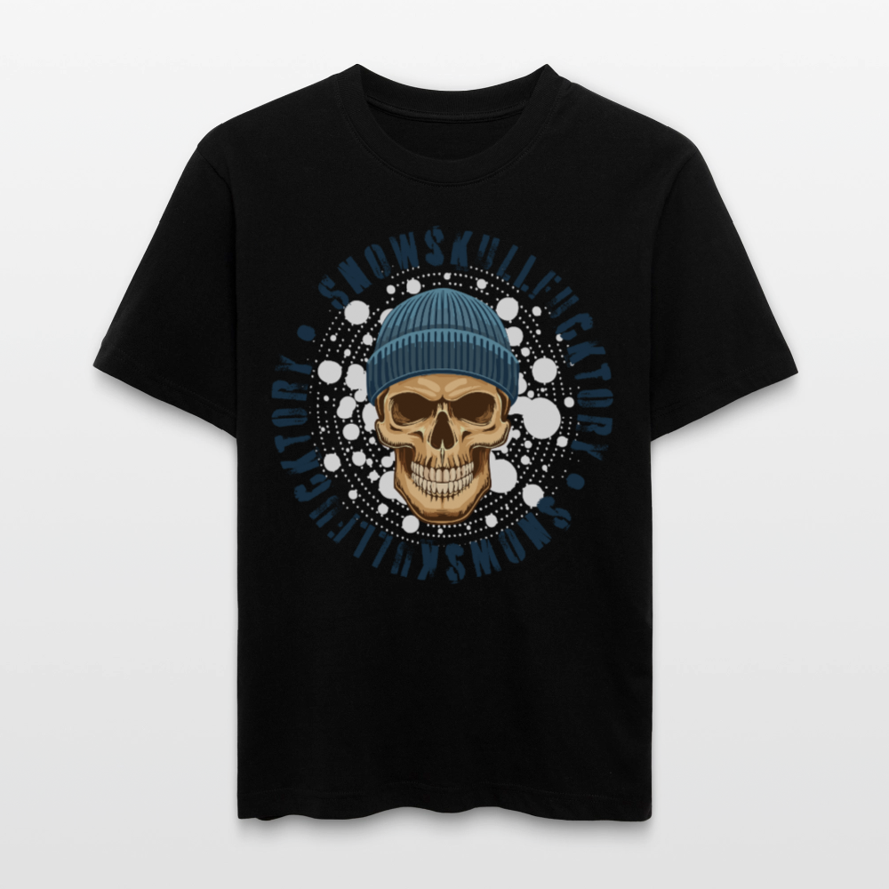 Relaxed Fit Unisex Bio-T-Shirt mit SNOWSKULL FUCKTORY PRINT Vorderseite - Schwarz