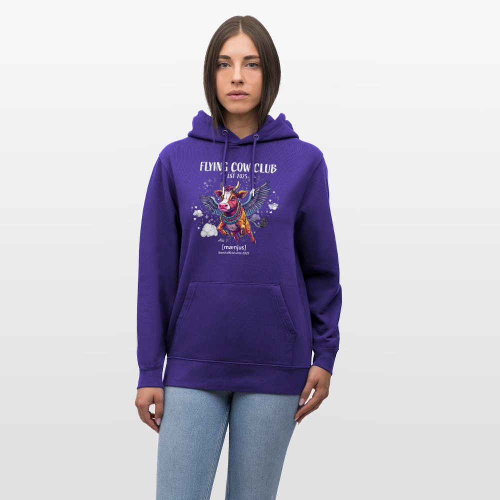 Unisex Bio-Hoodie mit FLYING COW CLUB PRINT Vorderseite - Purple Love