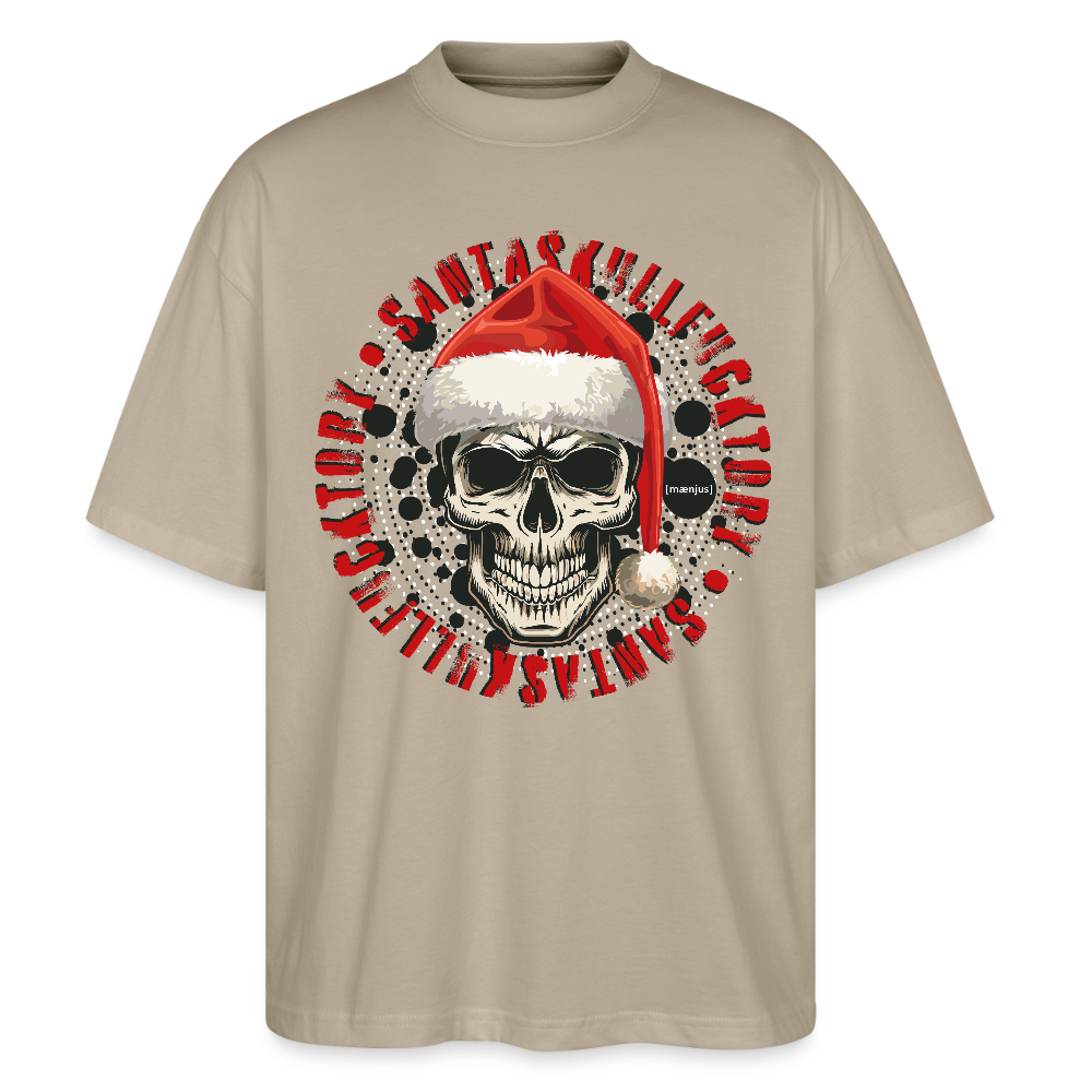 Oversized Unisex Bio T-Shirt mit SANTASKULL FUCKTORY PRINT - Steingrau